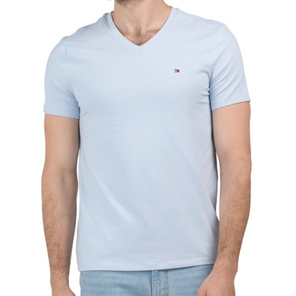NEW TOMMY HILFIGER V-neck Stretchy Short Sleeve Tee Blue Blitz for men 163tn - Picture 4 of 5